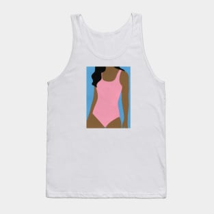 Pink Swimsuit Black Hair Tank Top